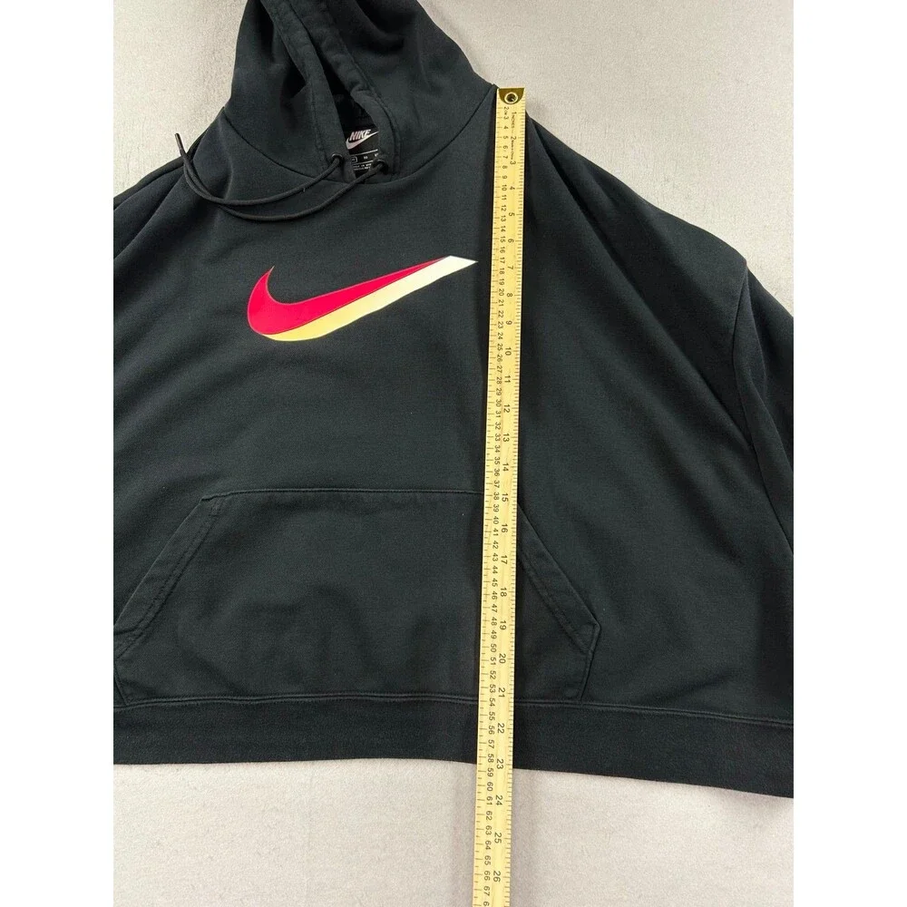Nike Womens Oversized Cropped Black Hoodie Sweatshirt DJ1074-010 Red Swoosh XL